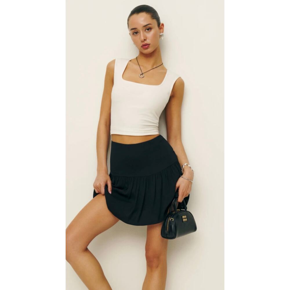 Reformation Mable Black Ruffle Skort Mini Skirt Size S Flowy Boho Cute